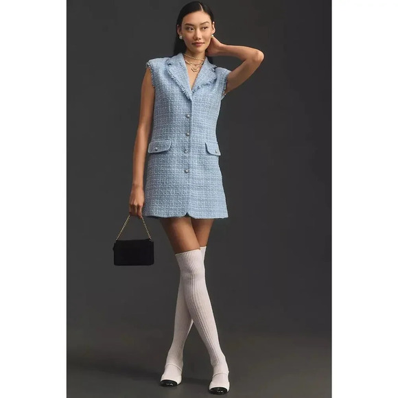 NWT Anthropologie Maeve Sleeveless Tweed Blazer Mini Dress Sz 14 Blue 9F407 - Picture 1 of 12